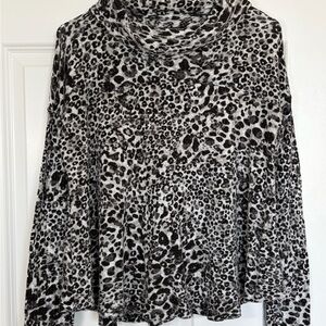Cupio Black & White Leopard Print Cowl Neck Top